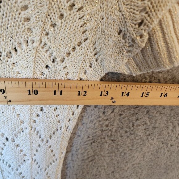 Vtg Y2K Cache Short Sleeve V Neck Open Knit Long Sweater Top Ivory Metallic XS - Picture 7 of 11